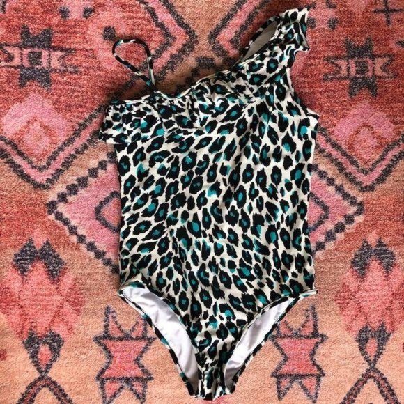 Milly Minis One-Shoulder Ruffle Cheetah Print Swim